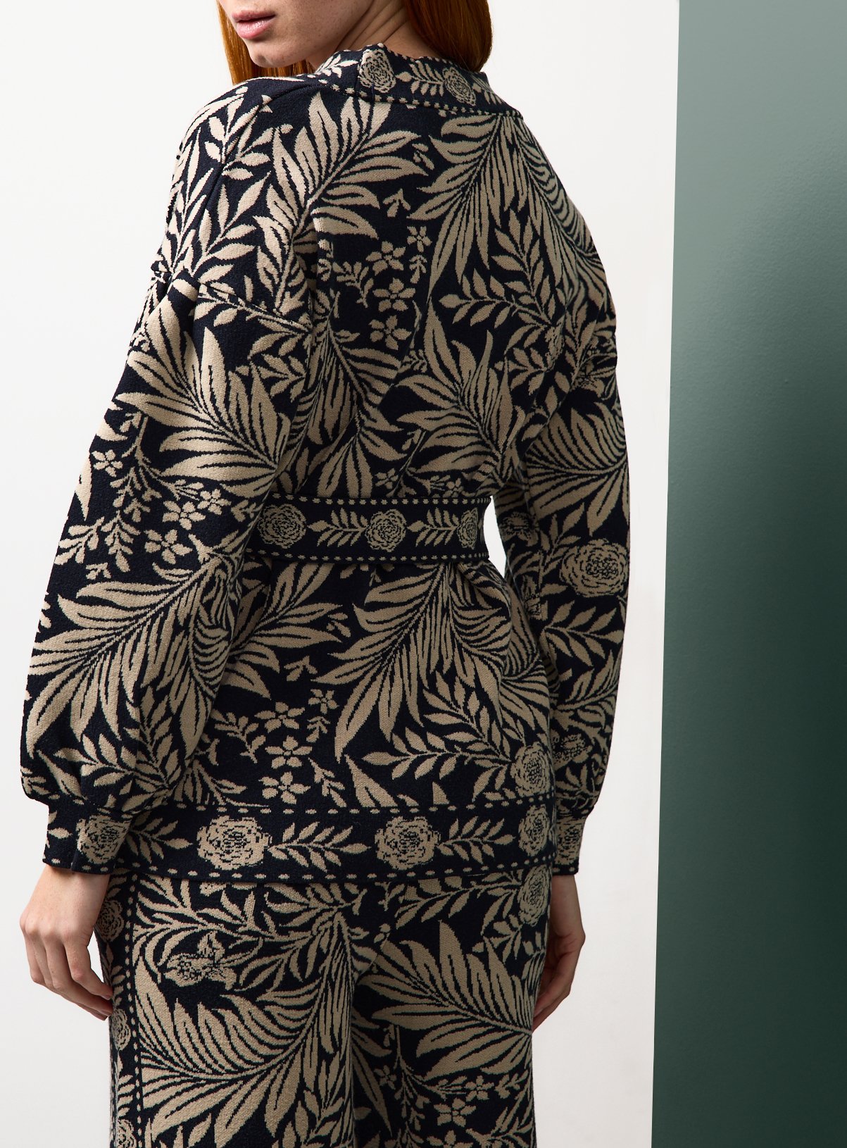 Tu x Morris & Co. Intarsia Print Co-ord Belted Cardigan XL - Image 4 thumbnail